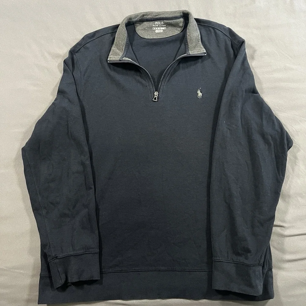 Polo Ralph Lauren Sweater Mens XL Navy Long Sleeve Quarter‎ Zip Pullover Pony